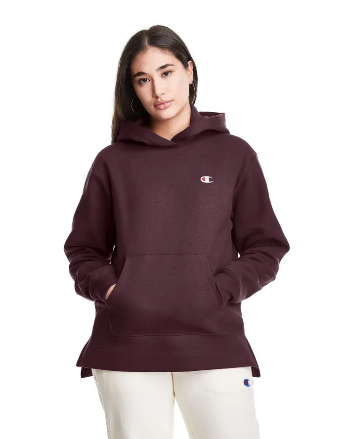 Reverse Weave Hoodie Split Hem Black Plum Women Champion Hoodies and Sweatshirts