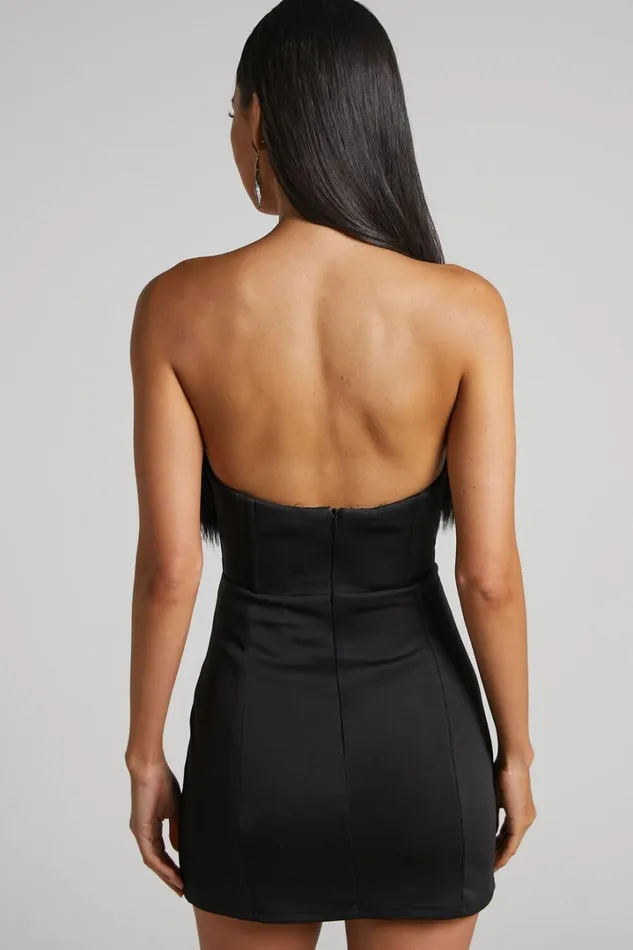 Rhaiza Mini Dress 8211 Faux Feather Trim Strapless Dress In Black Women Showpo Curve Clothes