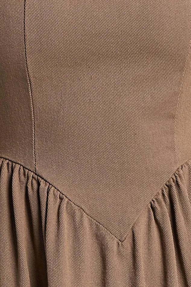 Rhaziya Midi Dress 8211 Sleeveless Straight Neck Fit And Flare Dress In Tobacco Women Showpo Conscious