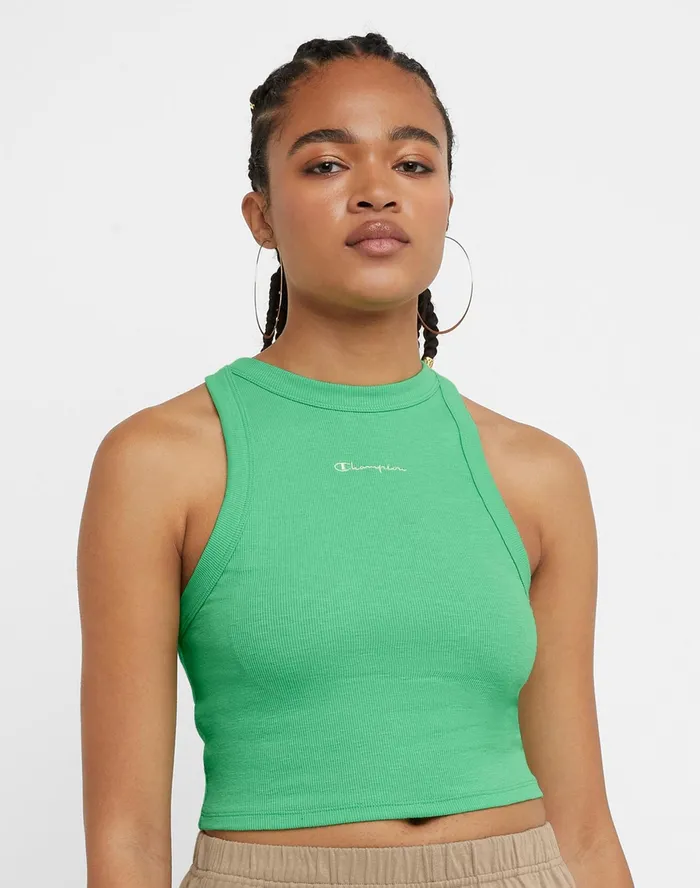 Ribbed Tank Classic Script Happy Spring Green Women Champion TShirts and Tops