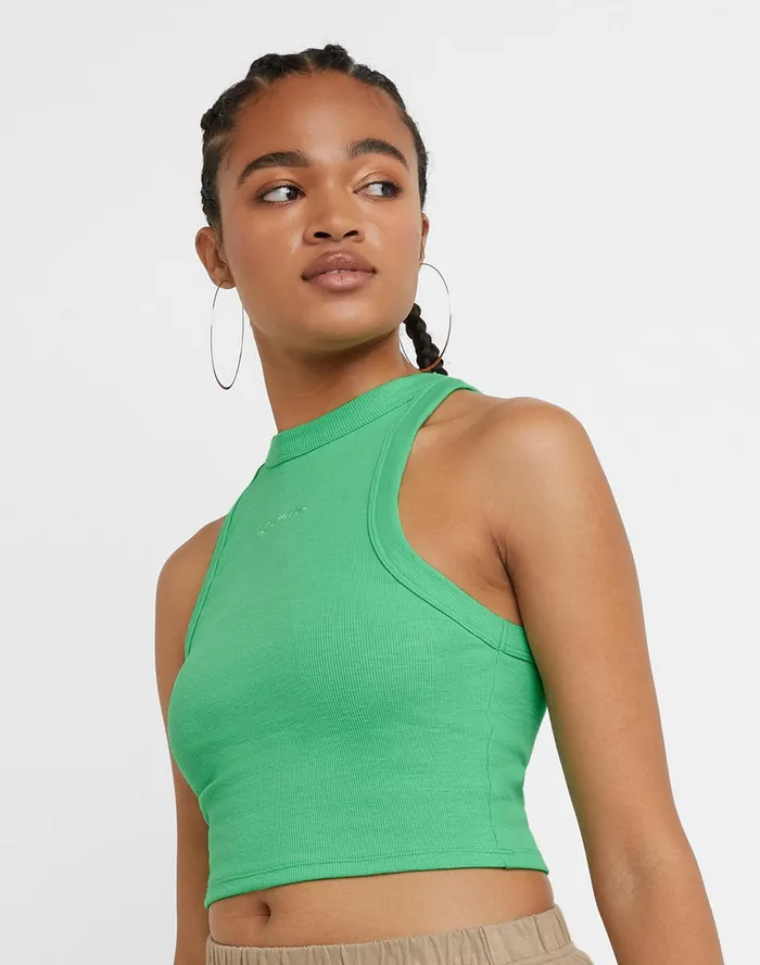 Ribbed Tank Classic Script Happy Spring Green Women Champion TShirts and Tops