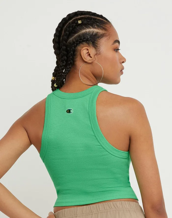 Ribbed Tank Classic Script Happy Spring Green Women Champion TShirts and Tops