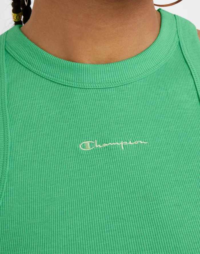 Ribbed Tank Classic Script Happy Spring Green Women Champion TShirts and Tops
