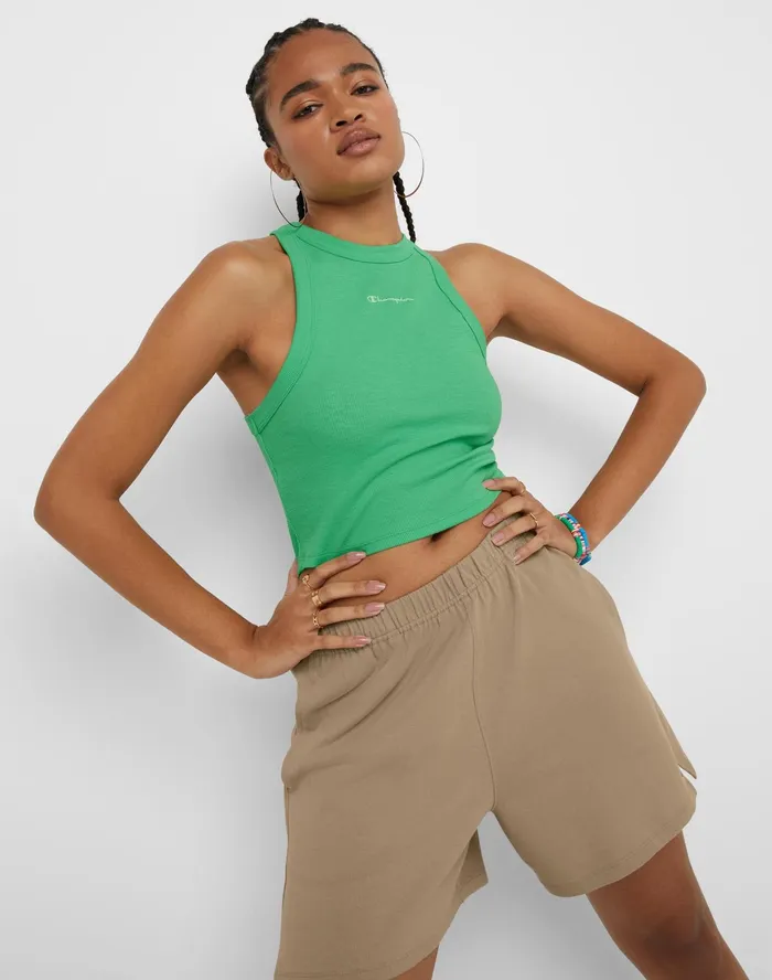 Ribbed Tank Classic Script Happy Spring Green Women Champion TShirts and Tops