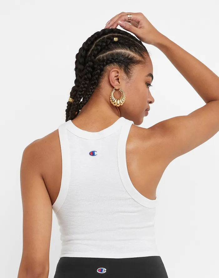 Ribbed Tank Classic Script White Women Champion TShirts and Tops
