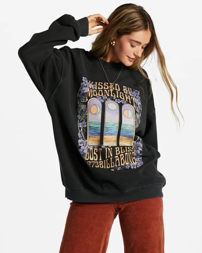 Ride In Oversized Crewneck Sweatshirt Black Sands 1 Women Billabong Sweatshirts and Fleece