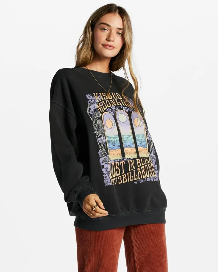 Ride In Oversized Crewneck Sweatshirt Black Sands 1 Women Billabong Sweatshirts and Fleece