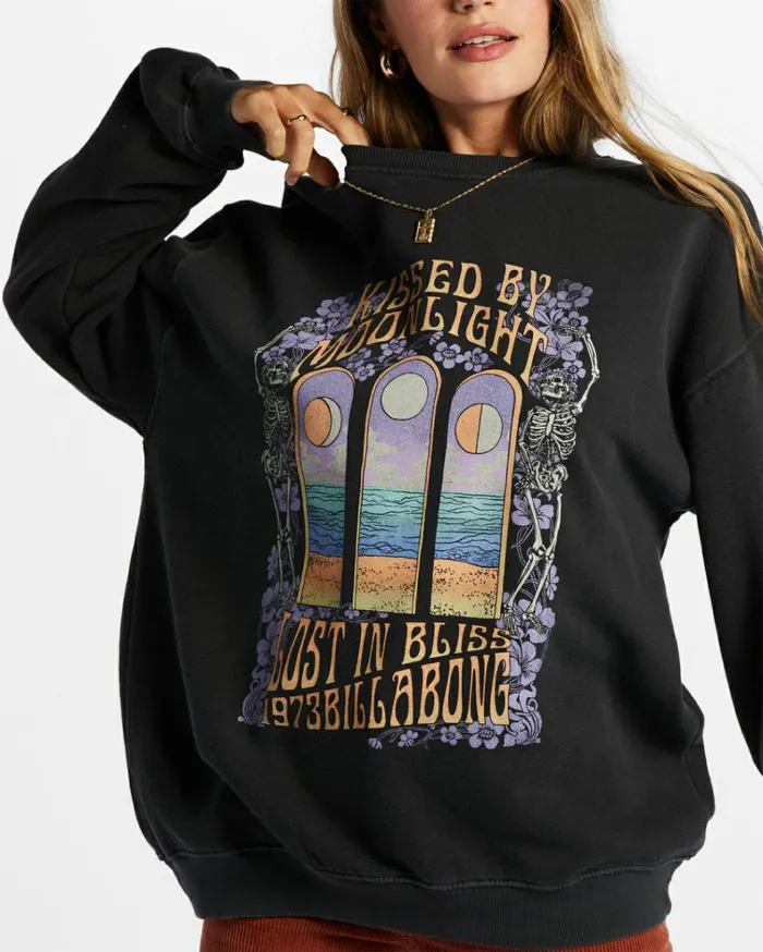 Ride In Oversized Crewneck Sweatshirt Black Sands 1 Women Billabong Sweatshirts and Fleece