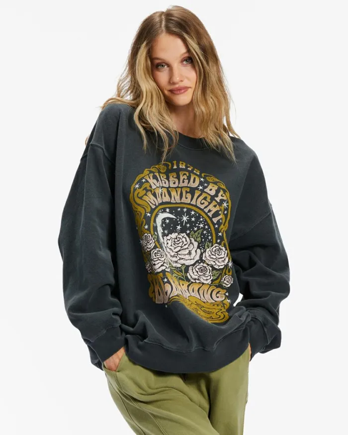 Ride In Oversized Crewneck Sweatshirt Black Sands 2 Women Billabong Sweatshirts and Fleece