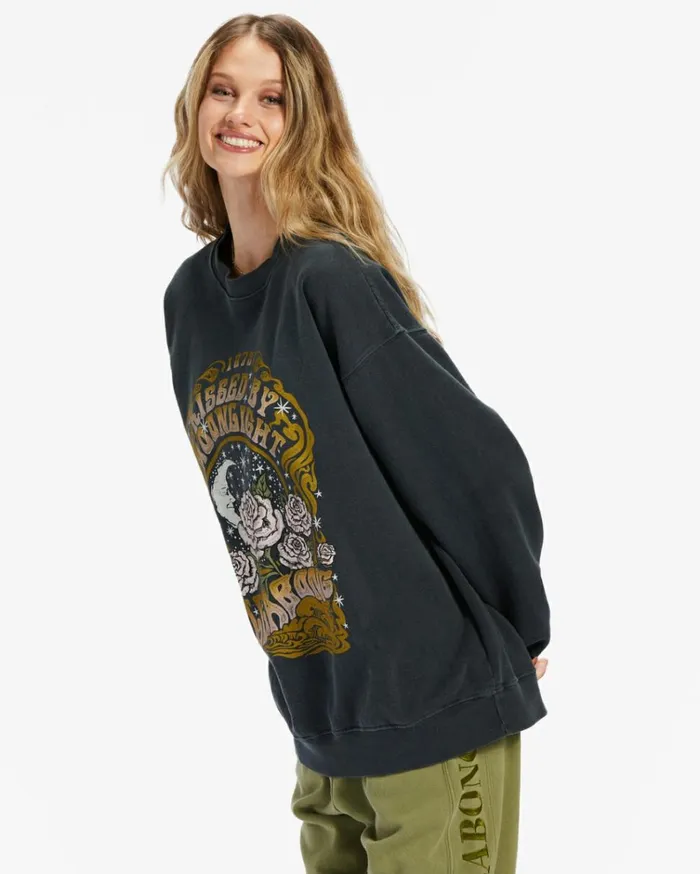 Ride In Oversized Crewneck Sweatshirt Black Sands 2 Women Billabong Sweatshirts and Fleece