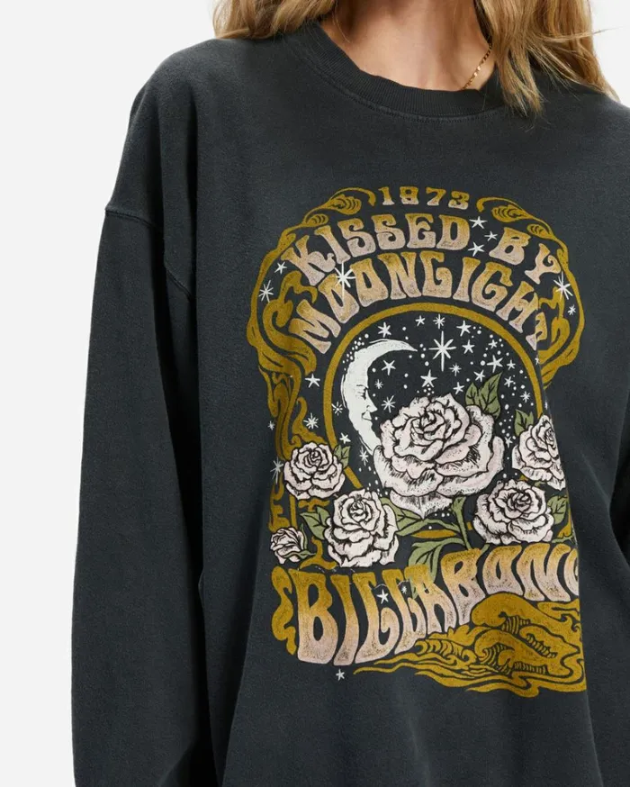 Ride In Oversized Crewneck Sweatshirt Black Sands 2 Women Billabong Sweatshirts and Fleece