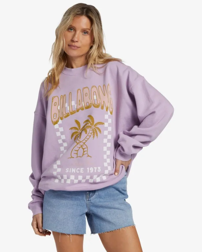 Ride In Oversized Crewneck Sweatshirt Peaceful Lilac Women Billabong Sweatshirts and Fleece