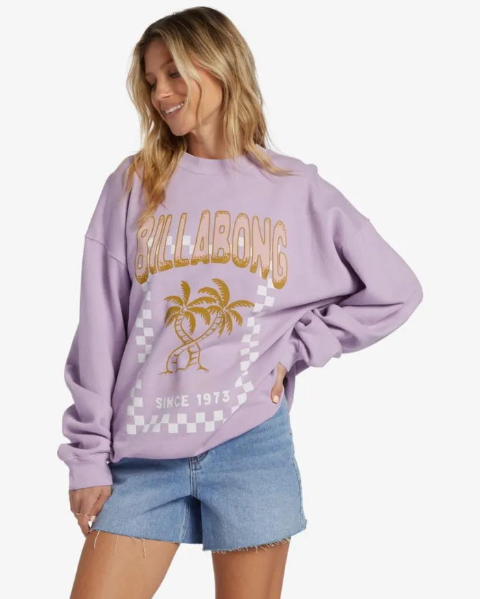 Ride In Oversized Crewneck Sweatshirt Peaceful Lilac Women Billabong Sweatshirts and Fleece