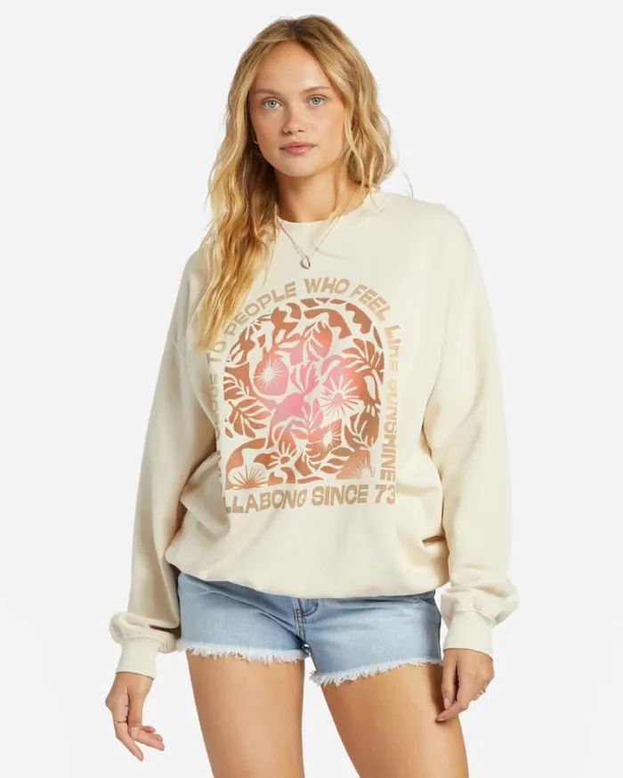 Ride In Oversized Crewneck Sweatshirt Whitecap Women Billabong Sweatshirts and Fleece