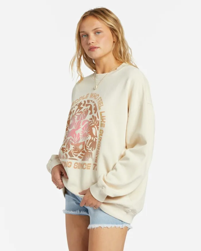 Ride In Oversized Crewneck Sweatshirt Whitecap Women Billabong Sweatshirts and Fleece