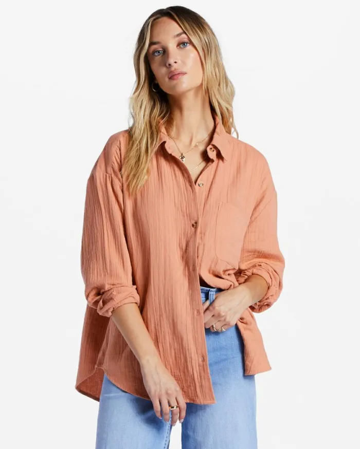 Right On Long Sleeve Shirt Rose Dawn Women Billabong Tops