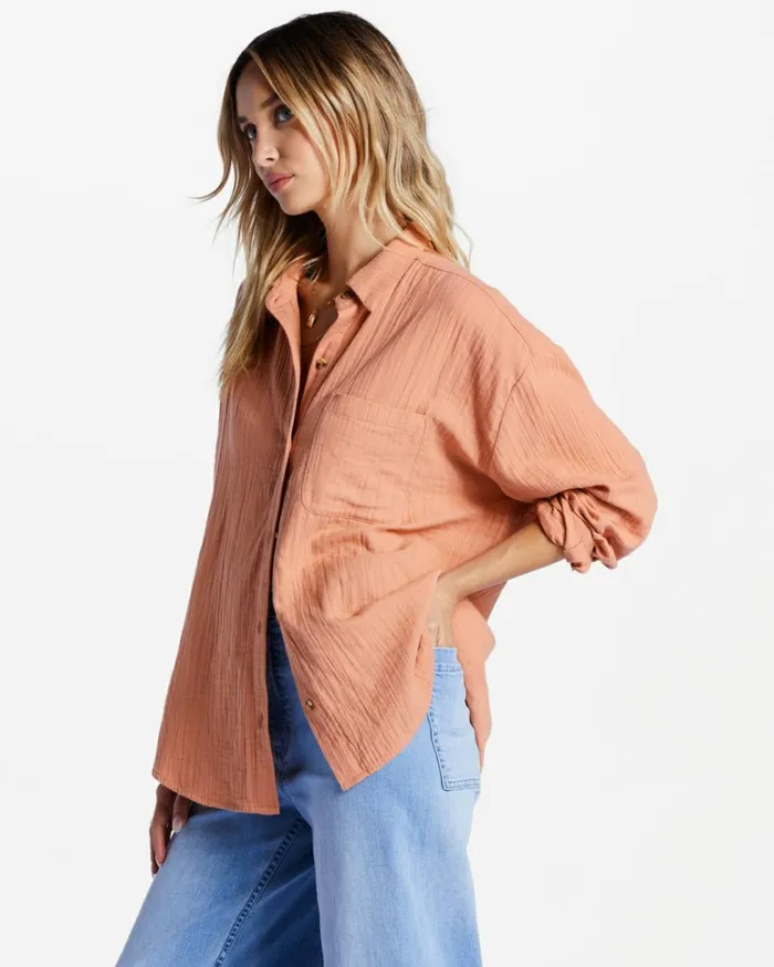 Right On Long Sleeve Shirt Rose Dawn Women Billabong Tops