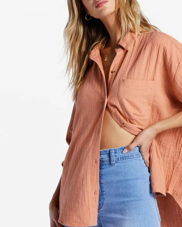 Right On Long Sleeve Shirt Rose Dawn Women Billabong Tops