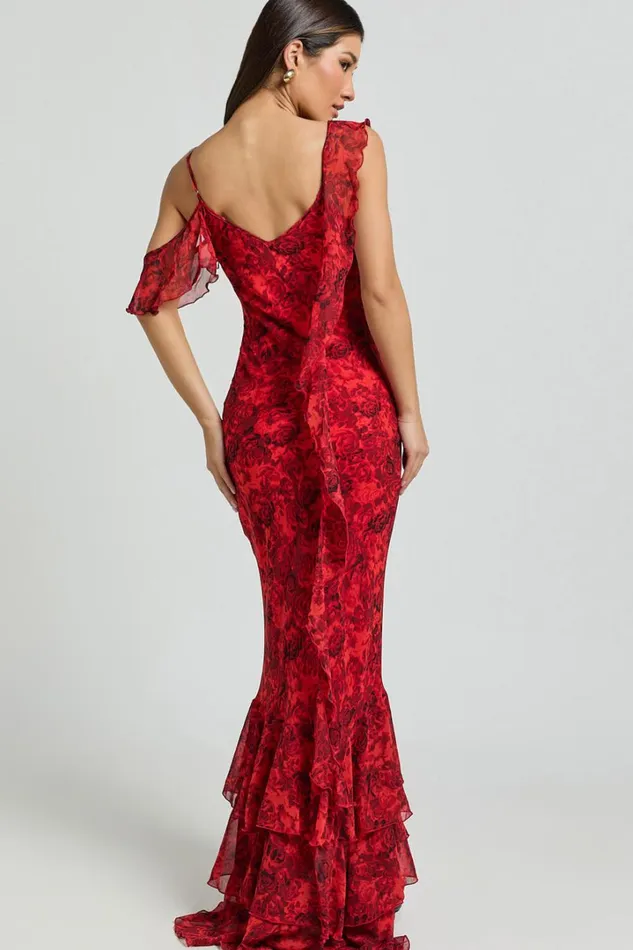 Riley Maxi Dress 8211 Asymmetric Ruffle Detail Maxi Dress In Red Rose Print Women Showpo Curve Clothes