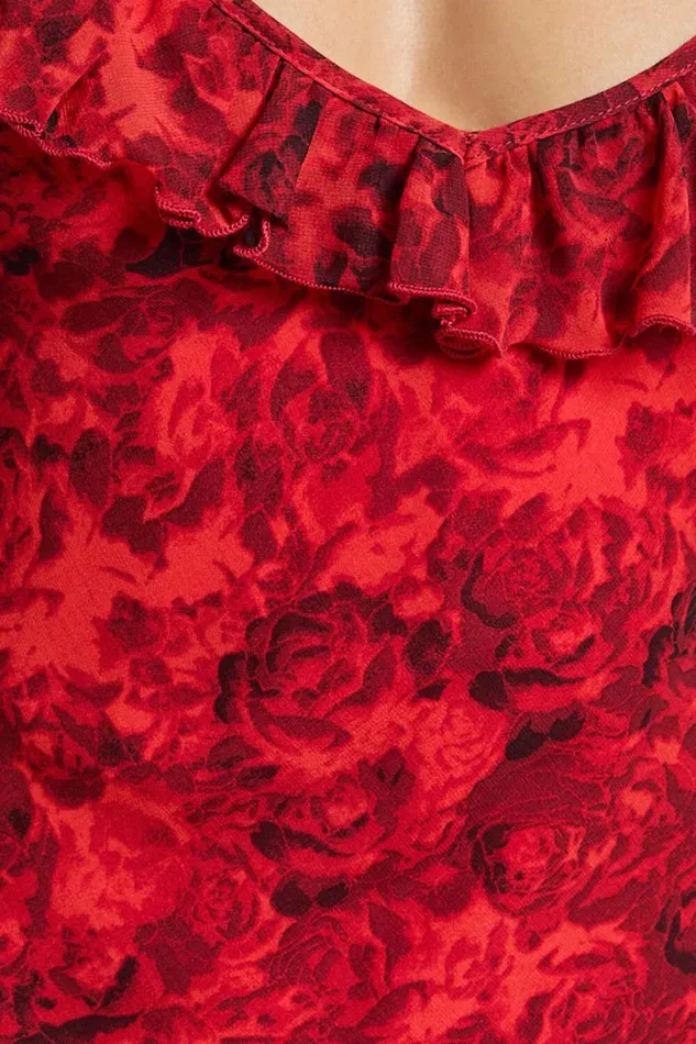 Riley Maxi Dress 8211 Asymmetric Ruffle Detail Maxi Dress In Red Rose Print Women Showpo Curve Clothes