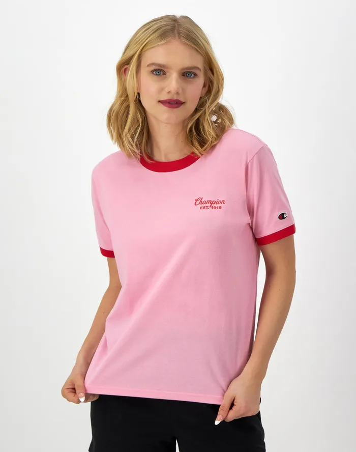 Ringer TShirt Champion 1919 Graphic Marzipan Pinksolar Crimson Women Champion TShirts and Tops Ringer TShirt Champion 1919 Graphic Marzipan Pinksolar Crimson Women Champion TShirts and Tops