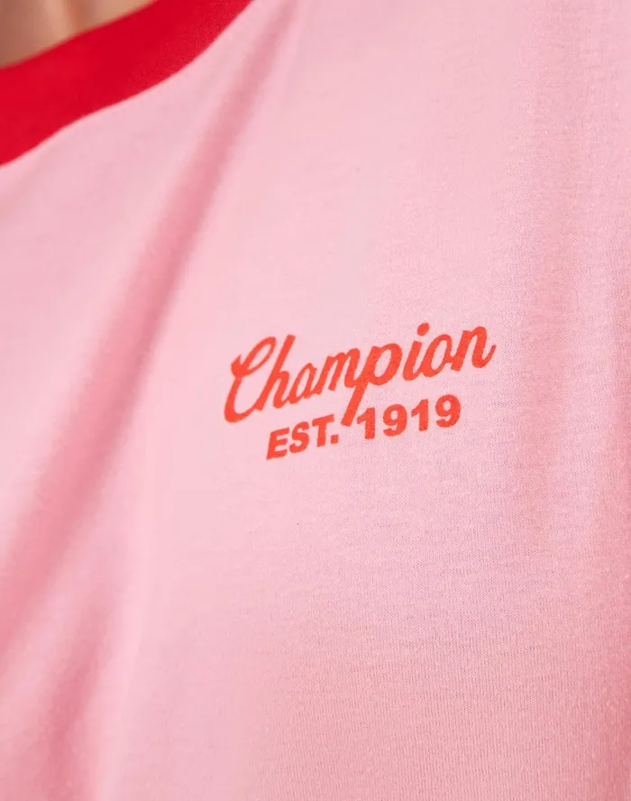 Ringer TShirt Champion 1919 Graphic Marzipan Pinksolar Crimson Women Champion TShirts and Tops