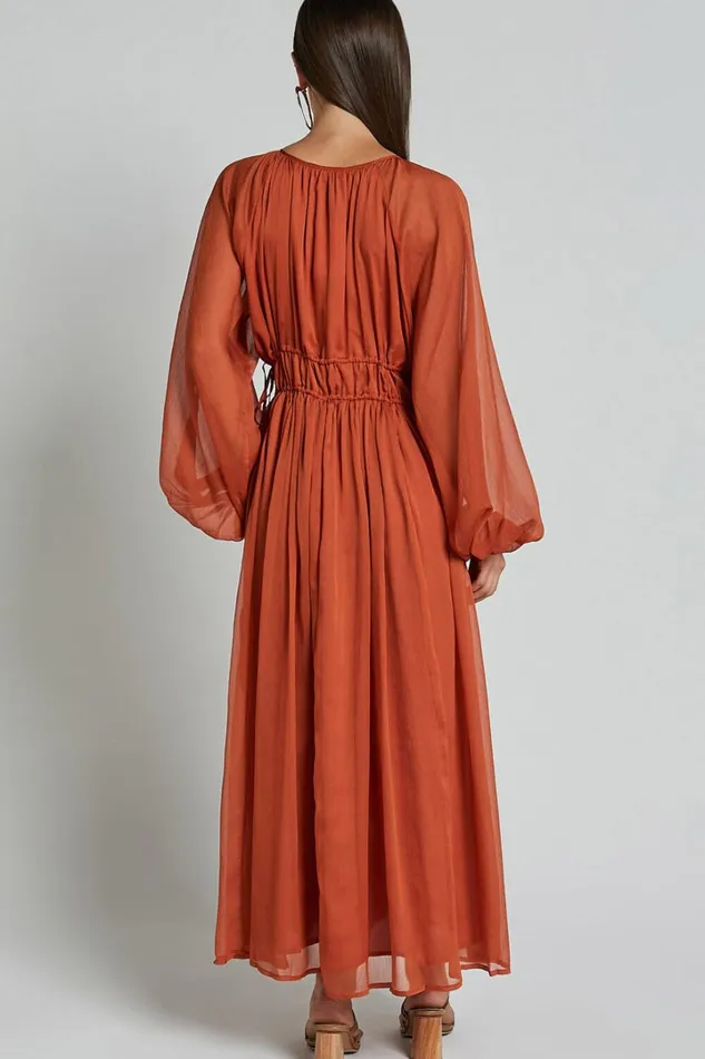 Roxanna Maxi Dress 8211 Long Sleeve Ruched Waist Dress In Rust Women Showpo Dresses