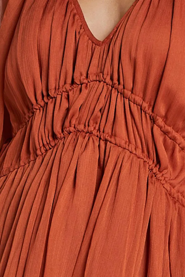Roxanna Maxi Dress 8211 Long Sleeve Ruched Waist Dress In Rust Women Showpo Dresses