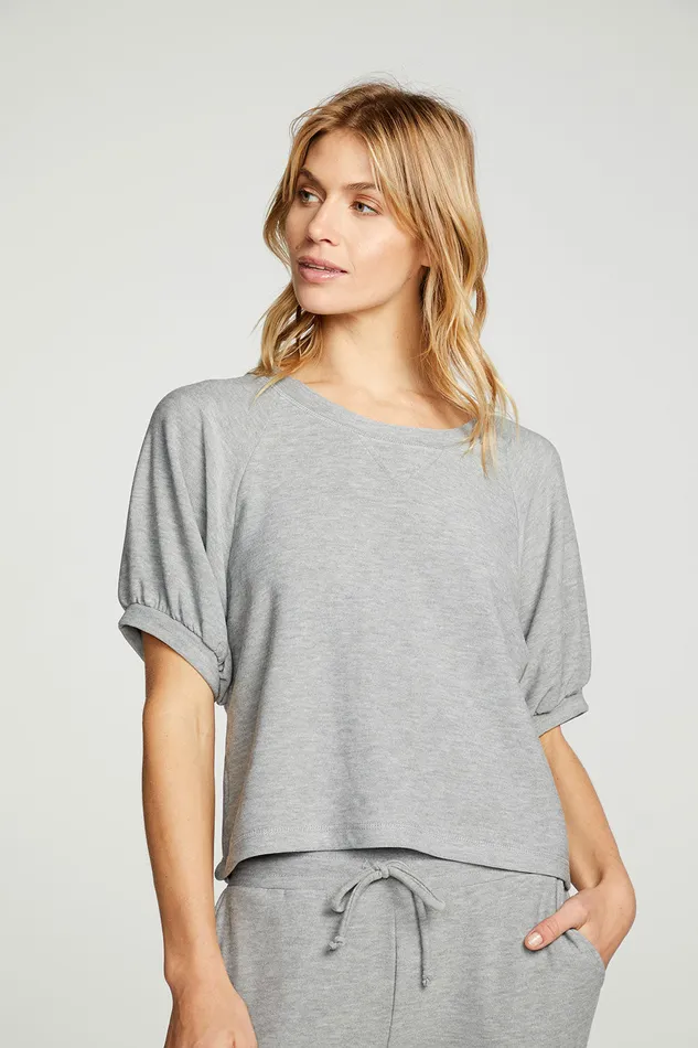 rPET Cozy Knit Blouson Short Sleeve Raglan Pullover Womens Loungewear Chaser Brand