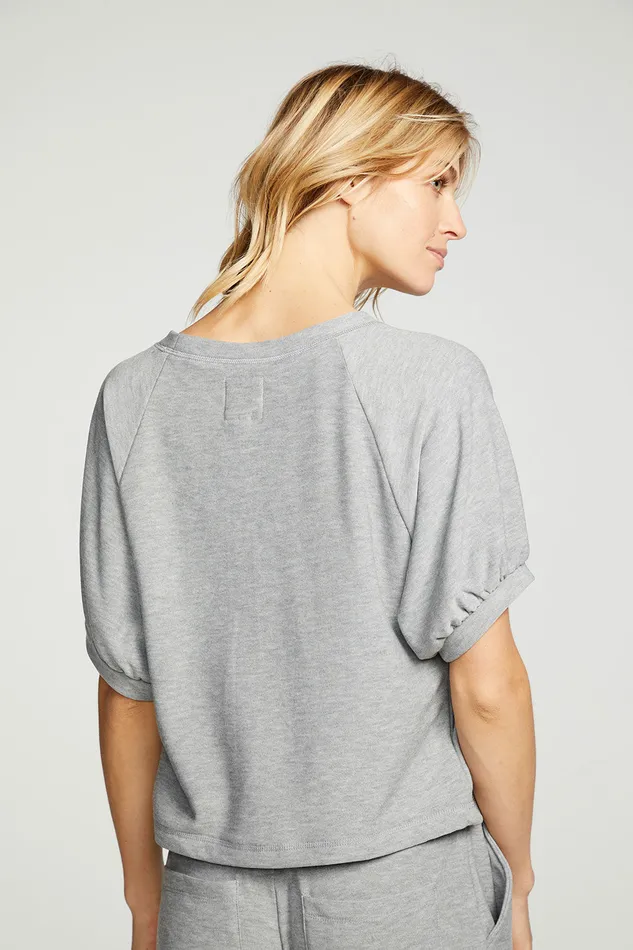 rPET Cozy Knit Blouson Short Sleeve Raglan Pullover Womens Loungewear Chaser Brand