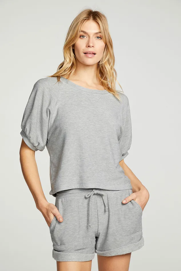 rPET Cozy Knit Blouson Short Sleeve Raglan Pullover Womens Loungewear Chaser Brand