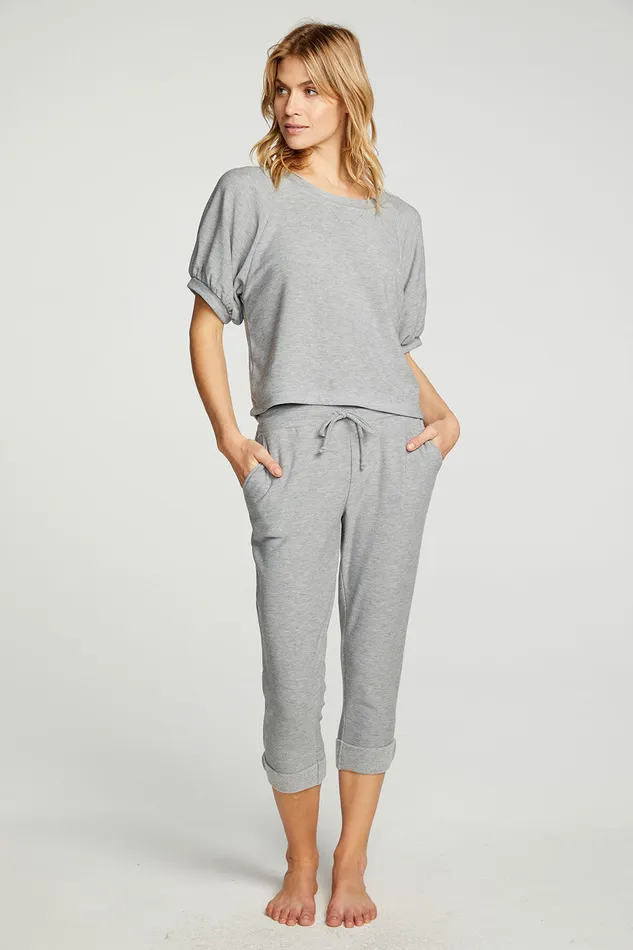rPET Cozy Knit Blouson Short Sleeve Raglan Pullover Womens Loungewear Chaser Brand