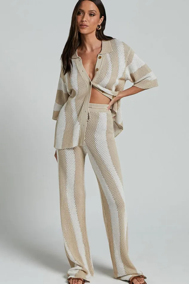 Runaway The Label 8211 Zanzibar Pants In SandWhite Women Showpo Knitwear