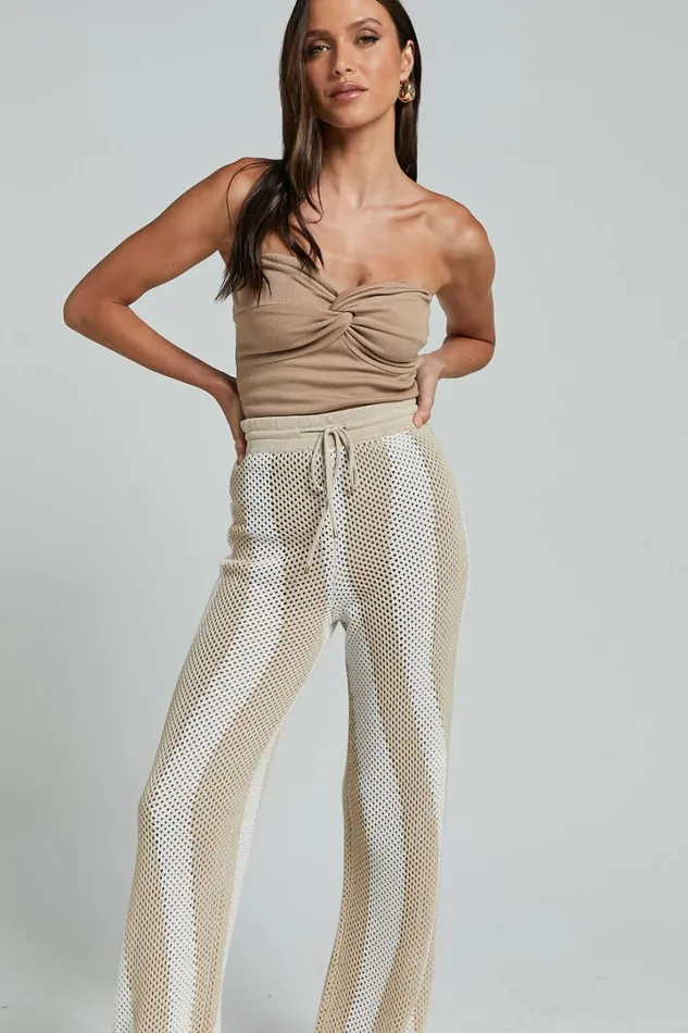 Runaway The Label 8211 Zanzibar Pants In SandWhite Women Showpo Knitwear