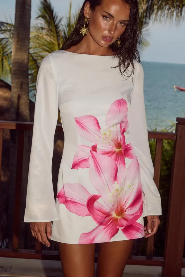 Runaway The Label Long Sleeved Dresses BLOSSOM MINI DRESS Pink Flower 8211 Women