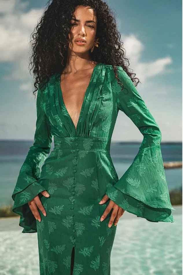 Runaway The Label Long Sleeved Dresses SAREY MAXI DRESS Emerald 8211 Women