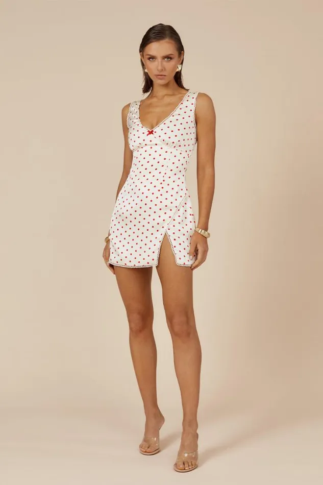 Runaway The Label Mini Dresses TERESA MINI DRESS White Dot 8211 Women
