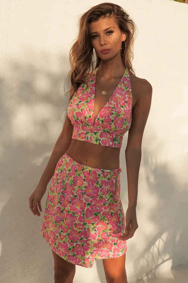 Runaway The Label Skirts Asuka Wrap Skirt Pinkgreen Floral 8211 Women Runaway The Label Skirts Asuka Wrap Skirt Pinkgreen Floral 8211 Women