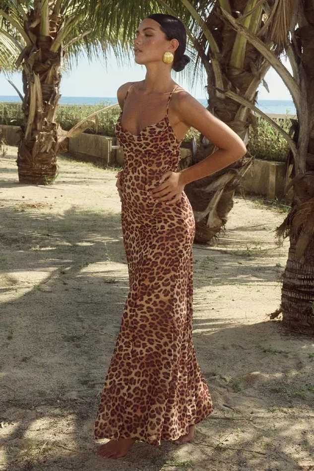 Runaway The Label Slip Dresses ALBION MAXI DRESS Leopard Print 8211 Women