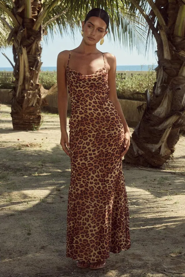 Runaway The Label Slip Dresses ALBION MAXI DRESS Leopard Print 8211 Women