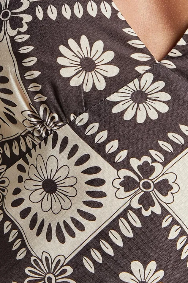 Ryhana Midi Dress 8211 Deep V Nick Sleeveless Slip Dress In Brown and Cream Geo Women Showpo Dresses