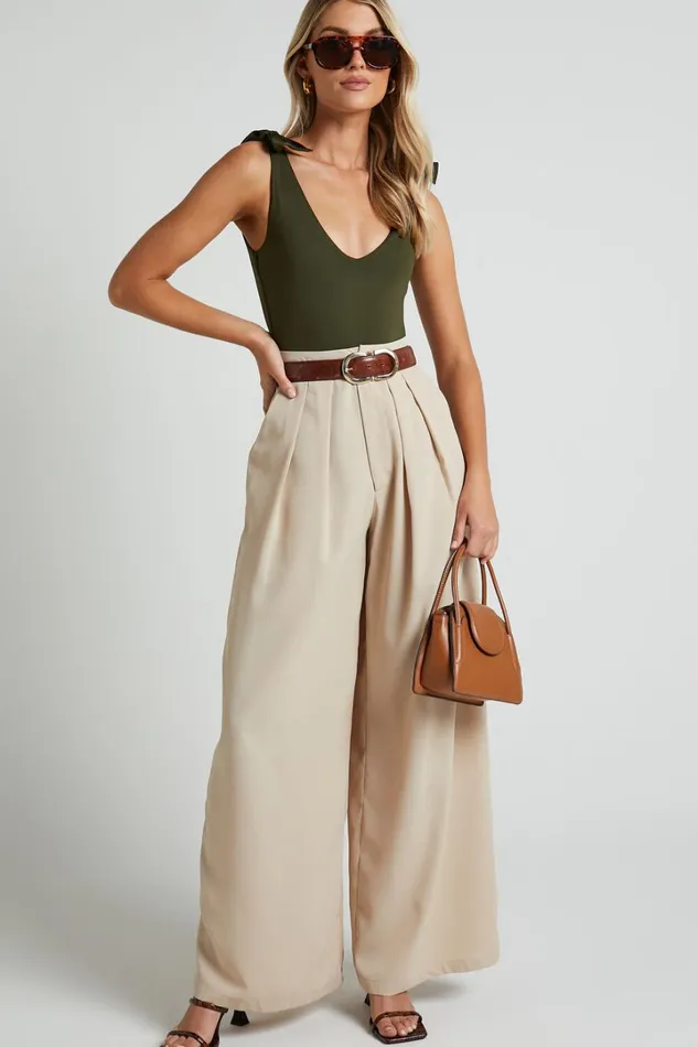 Ryley Bodysuit 8211 V Neck Tie Up Bodysuit In Olive Women Showpo Curve Clothes