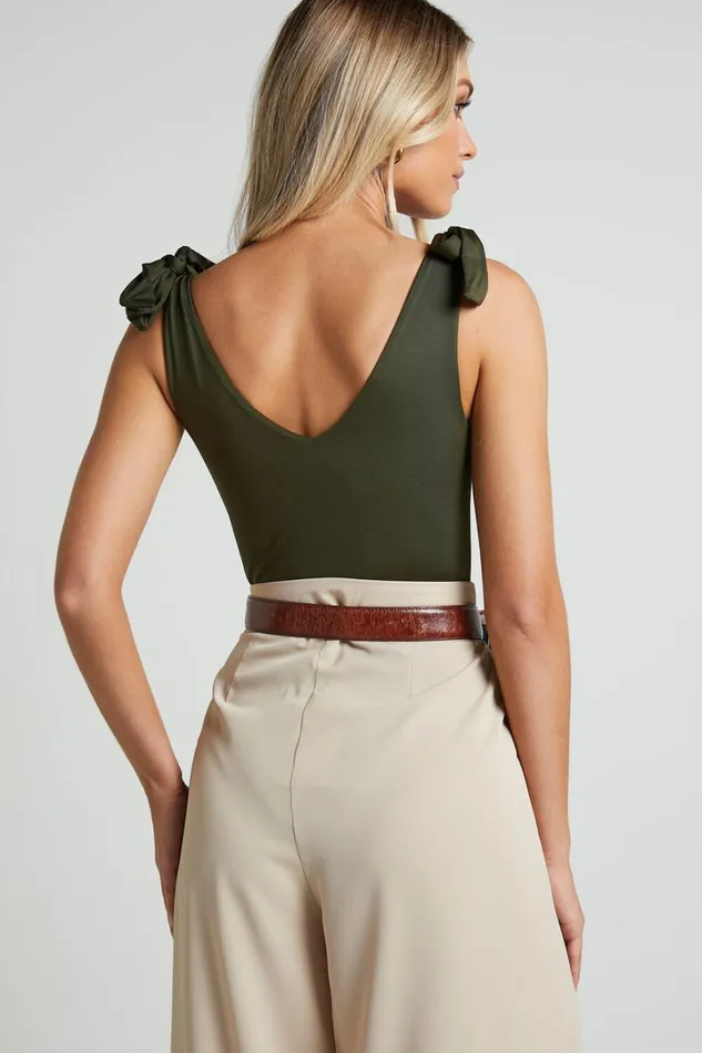 Ryley Bodysuit 8211 V Neck Tie Up Bodysuit In Olive Women Showpo Curve Clothes