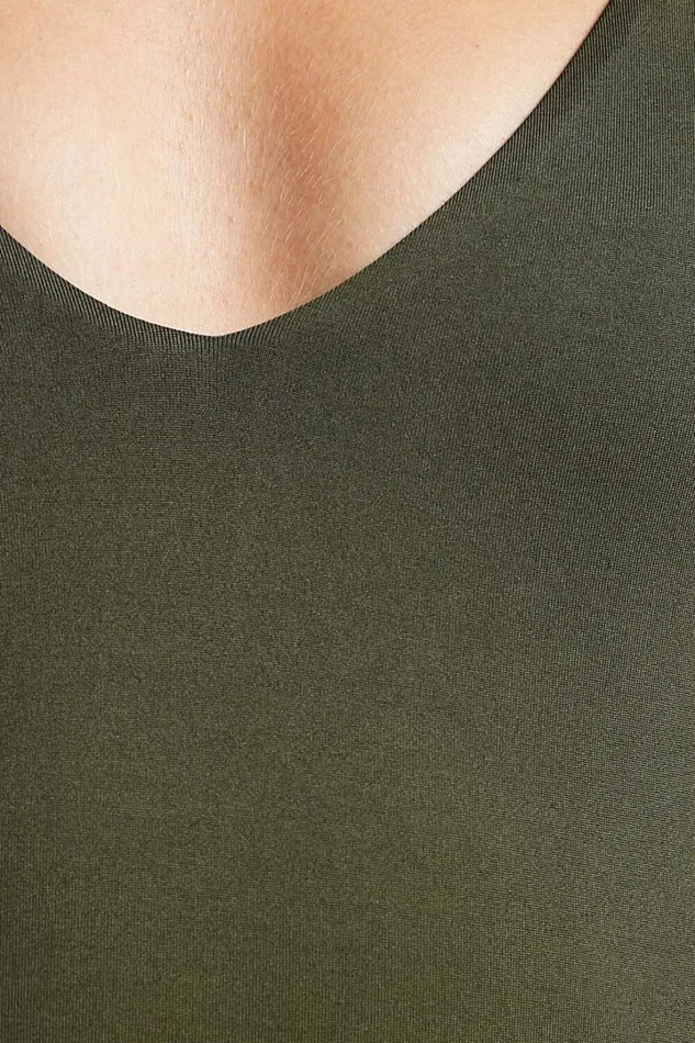 Ryley Bodysuit 8211 V Neck Tie Up Bodysuit In Olive Women Showpo Curve Clothes