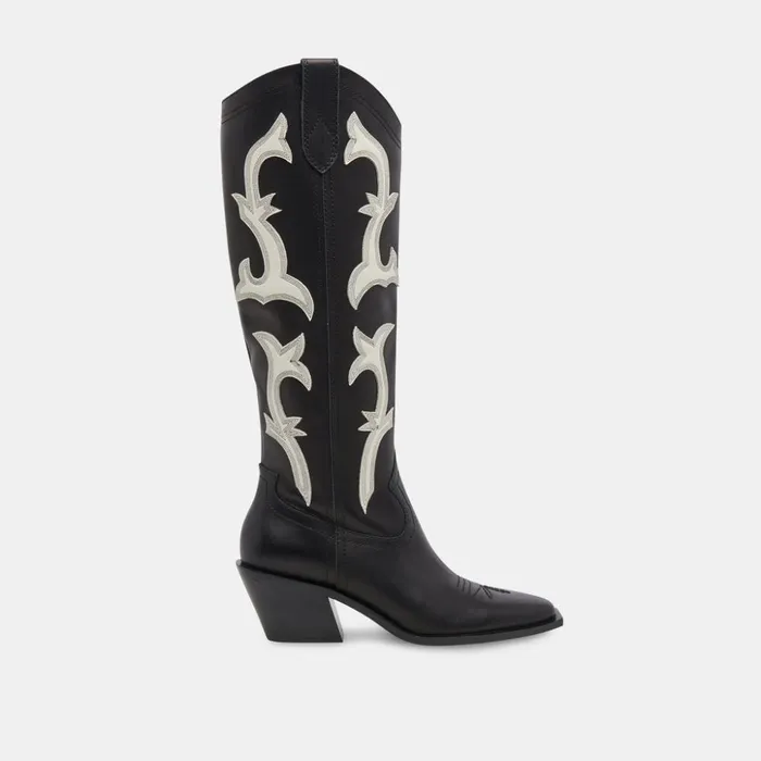 Samare Boots Black White Leather Women Dolce Vita Boots and Booties