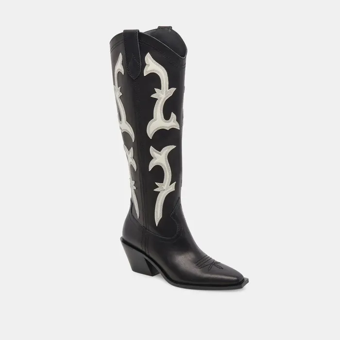 Samare Boots Black White Leather Women Dolce Vita Boots and Booties