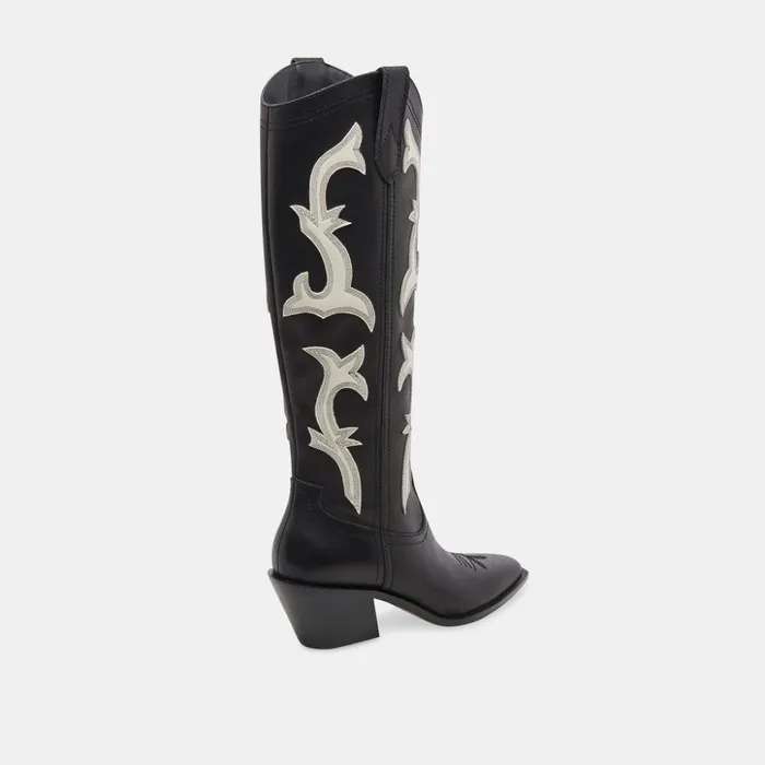 Samare Boots Black White Leather Women Dolce Vita Boots and Booties