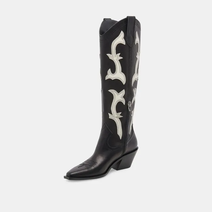 Samare Boots Black White Leather Women Dolce Vita Boots and Booties
