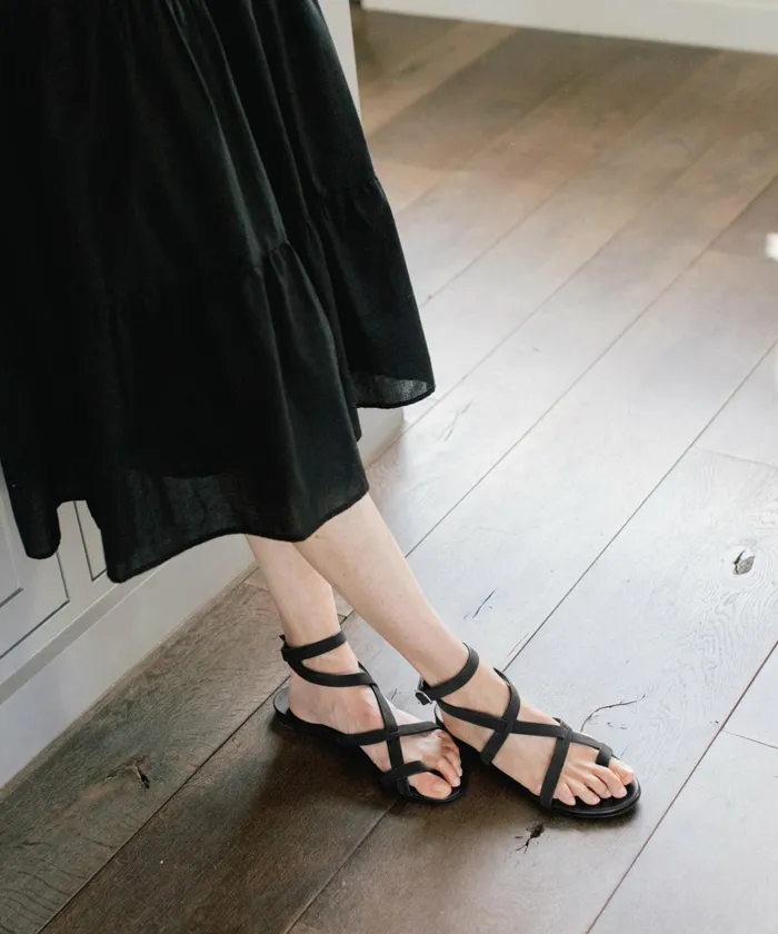 Sandals and Slides Women Jenni Kayne Oiled Leather Strappy Sandal Black