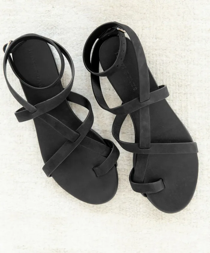 Sandals and Slides Women Jenni Kayne Oiled Leather Strappy Sandal Black